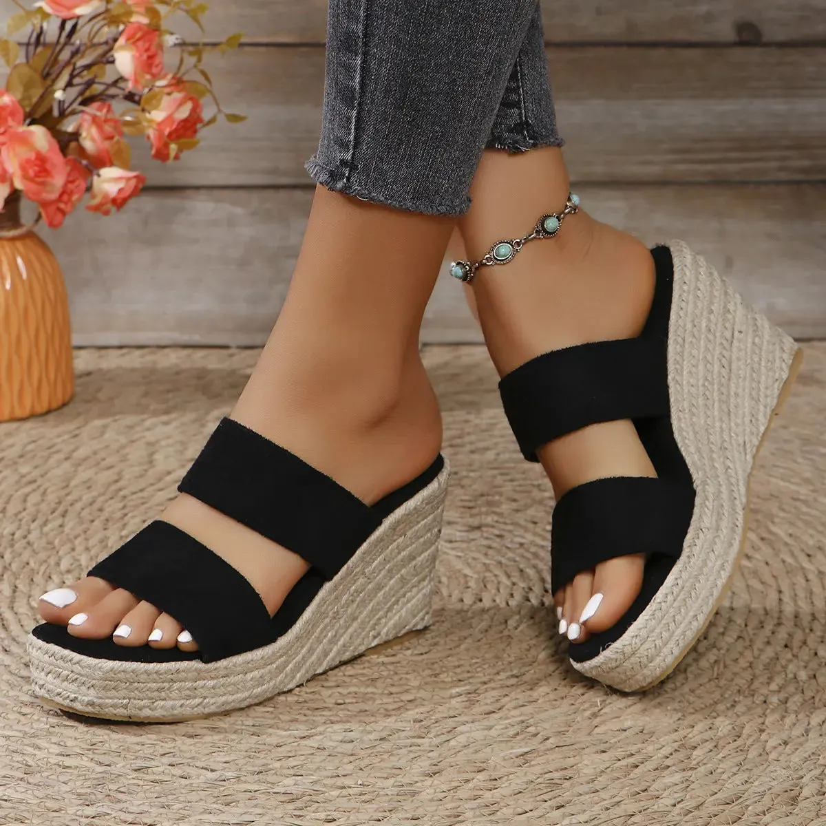 'Elara' Open Toe Platform Wedges