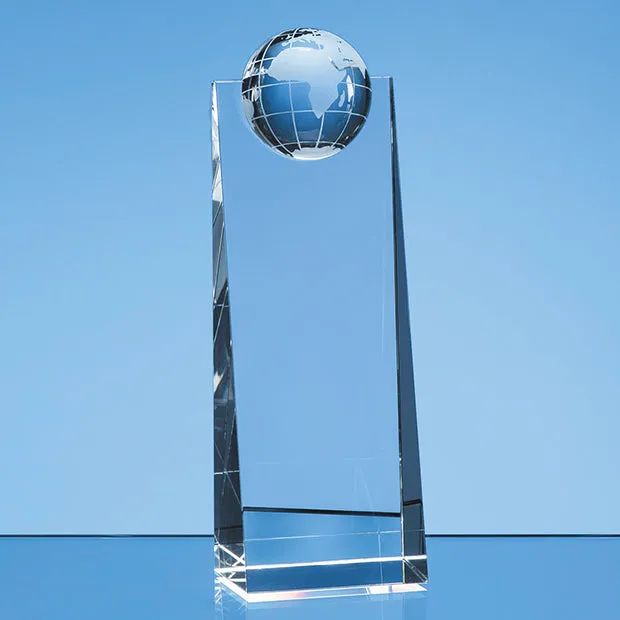 Engraved Crystal Globe Rectangle Award