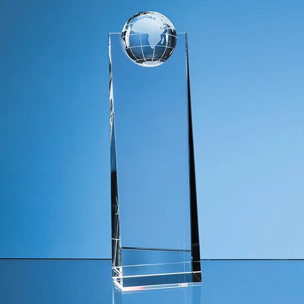 Engraved Crystal Globe Rectangle Award
