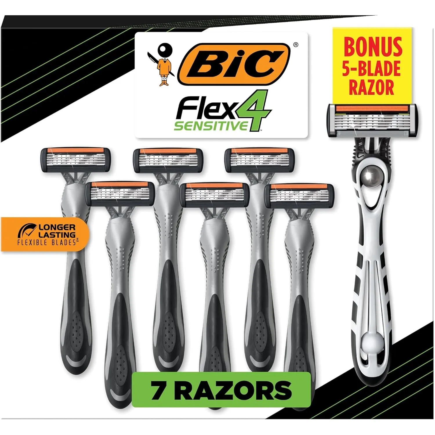 Flex 4 Sensitive Disposable Razors for Men, for a Smooth, Ultra-Close and Comfortable Summer Shave, 10 Piece Disposable Razor Set