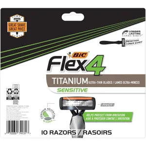 Flex 4 Sensitive Disposable Razors for Men, for a Smooth, Ultra-Close and Comfortable Summer Shave, 10 Piece Disposable Razor Set