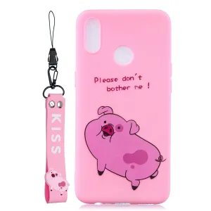 For OPPO Realme 3 Cartoon Lovely Coloured Painted Soft TPU Back Cover Non-slip Shockproof Full Protective Case with Lanyard