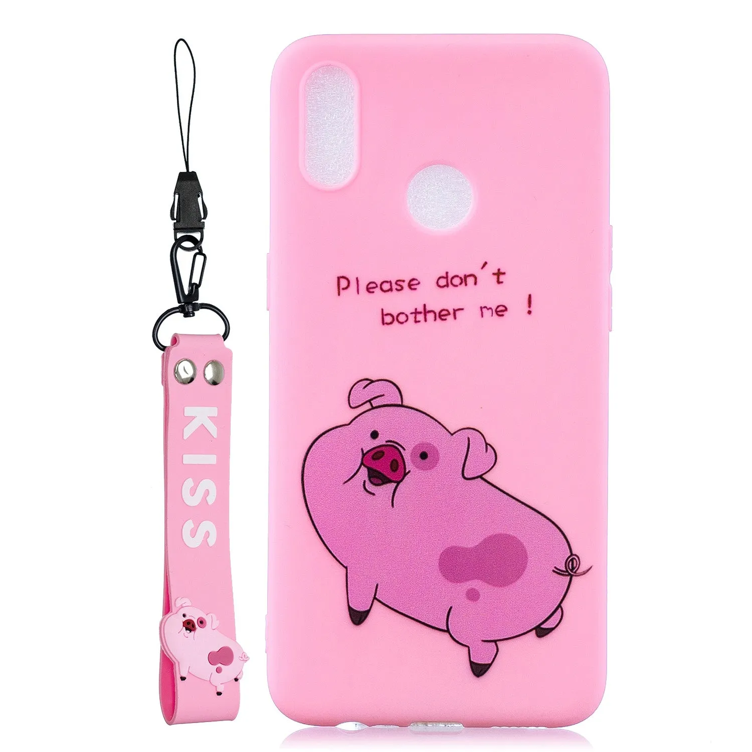For OPPO Realme 3 Cartoon Lovely Coloured Painted Soft TPU Back Cover Non-slip Shockproof Full Protective Case with Lanyard
