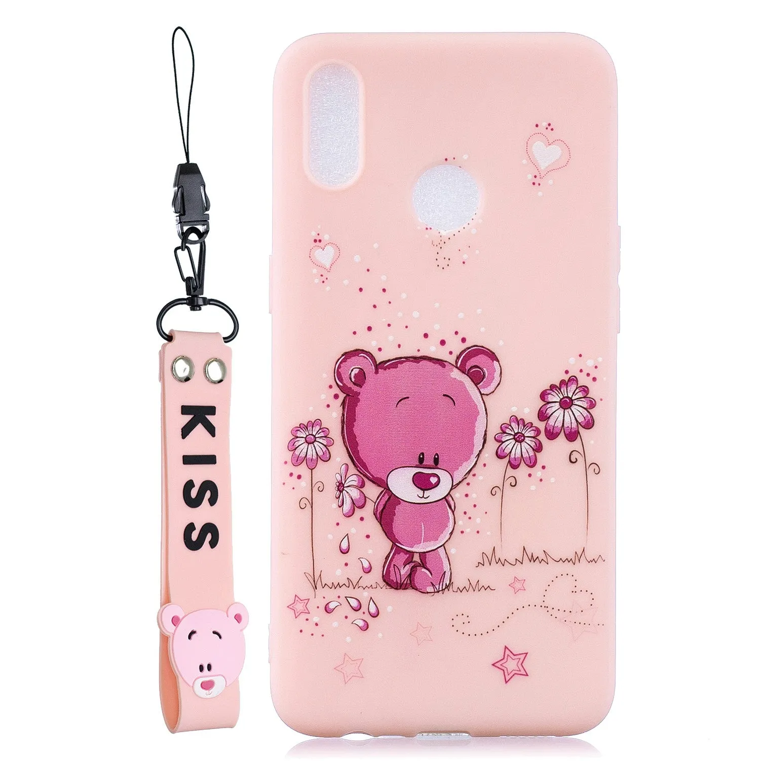 For OPPO Realme 3 Cartoon Lovely Coloured Painted Soft TPU Back Cover Non-slip Shockproof Full Protective Case with Lanyard
