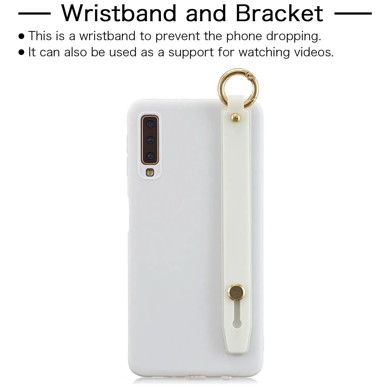 For Samsung A7 2018 Simple Solid Color Chic Wrist Rope Bracket Matte TPU Anti-scratch Non-slip Protective Cover Back Case 8 light blue