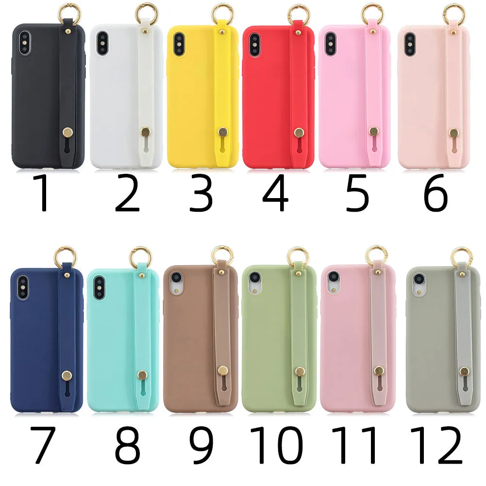 For Samsung A7 2018 Simple Solid Color Chic Wrist Rope Bracket Matte TPU Anti-scratch Non-slip Protective Cover Back Case 8 light blue