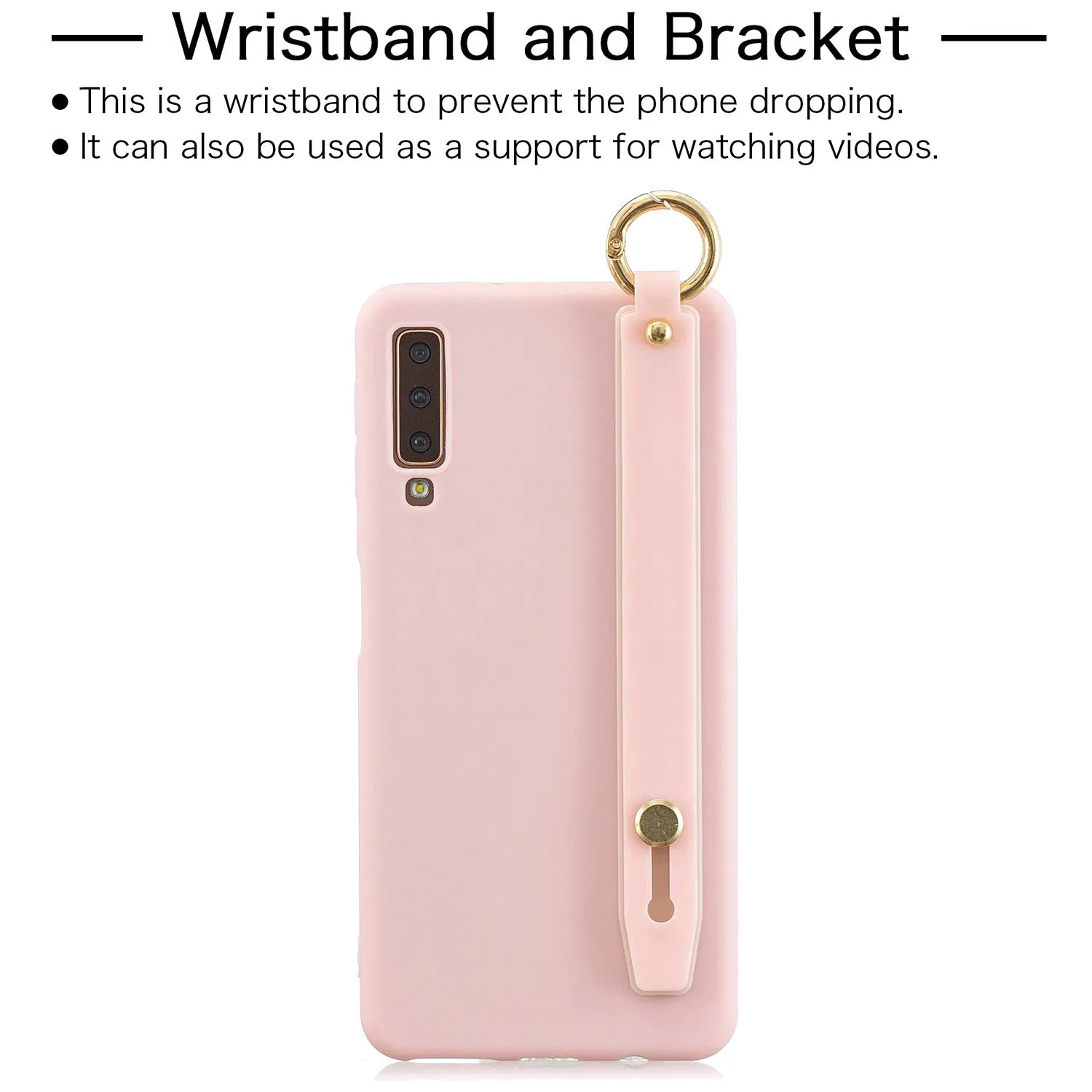 For Samsung A7 2018 Simple Solid Color Chic Wrist Rope Bracket Matte TPU Anti-scratch Non-slip Protective Cover Back Case 8 light blue