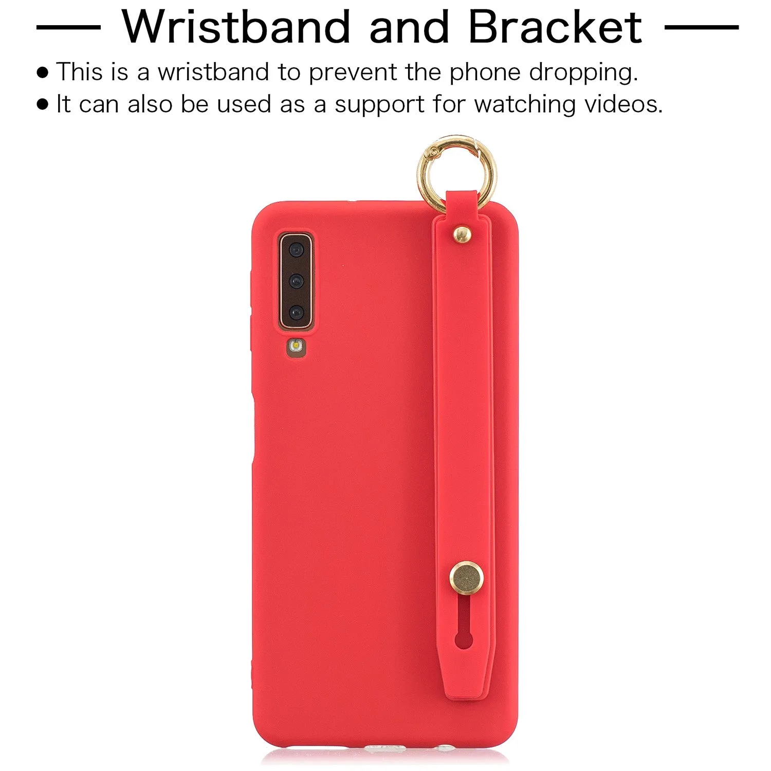 For Samsung A7 2018 Simple Solid Color Chic Wrist Rope Bracket Matte TPU Anti-scratch Non-slip Protective Cover Back Case 8 light blue