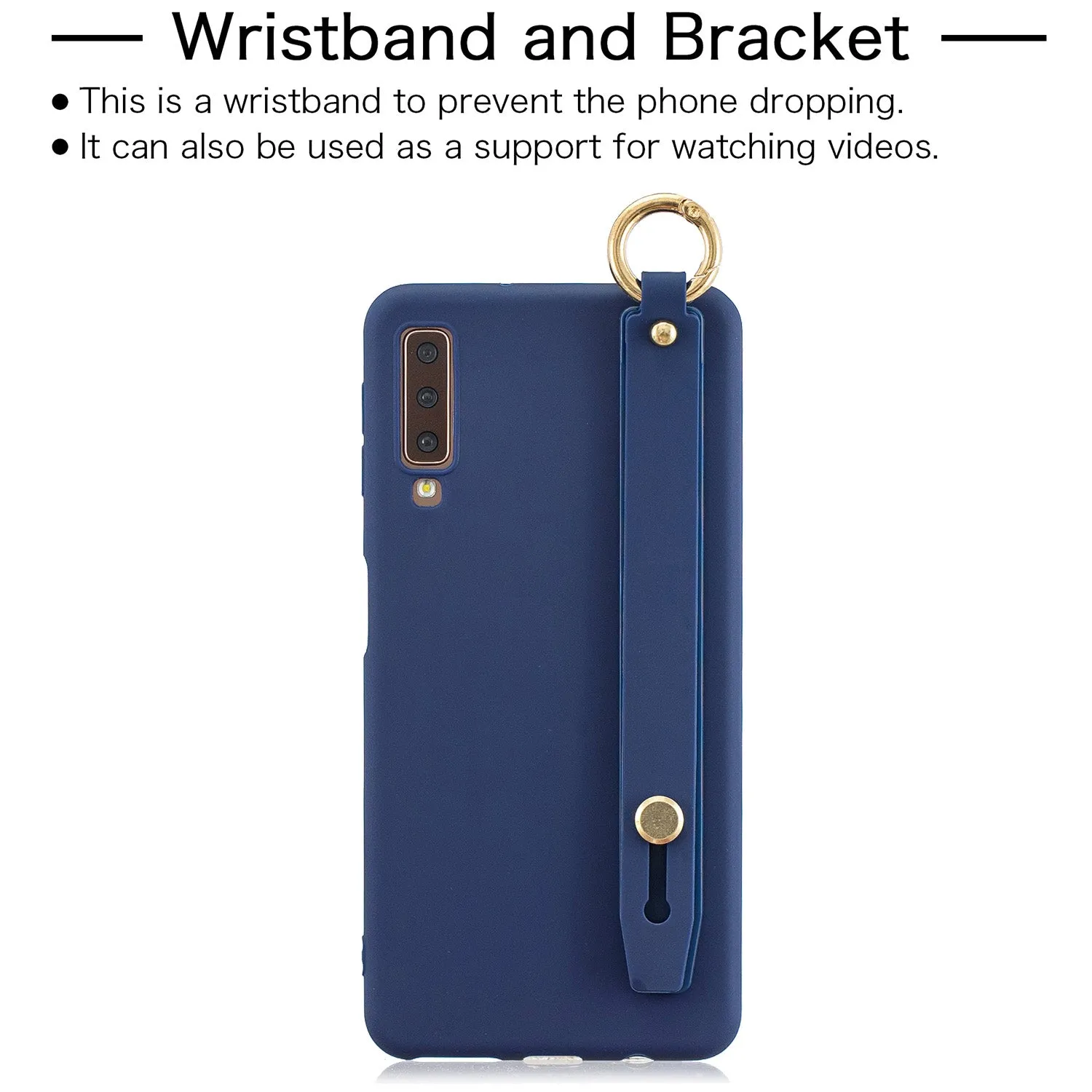 For Samsung A7 2018 Simple Solid Color Chic Wrist Rope Bracket Matte TPU Anti-scratch Non-slip Protective Cover Back Case 8 light blue