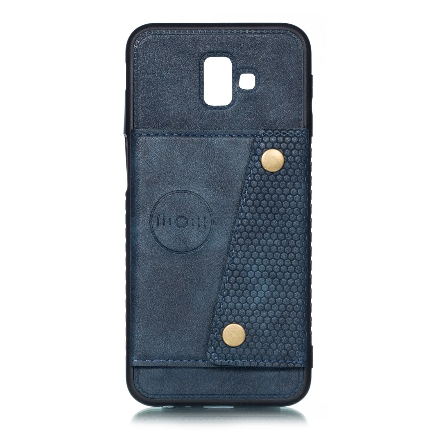 For Samsung J6 PLUS Double Buckle Non-slip Shockproof Cell Phone Case with Card Slot Bracket blue