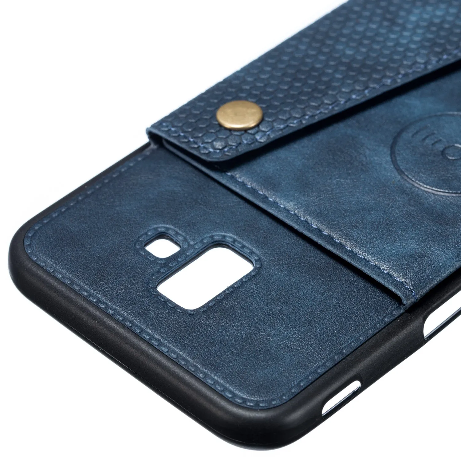 For Samsung J6 PLUS Double Buckle Non-slip Shockproof Cell Phone Case with Card Slot Bracket blue