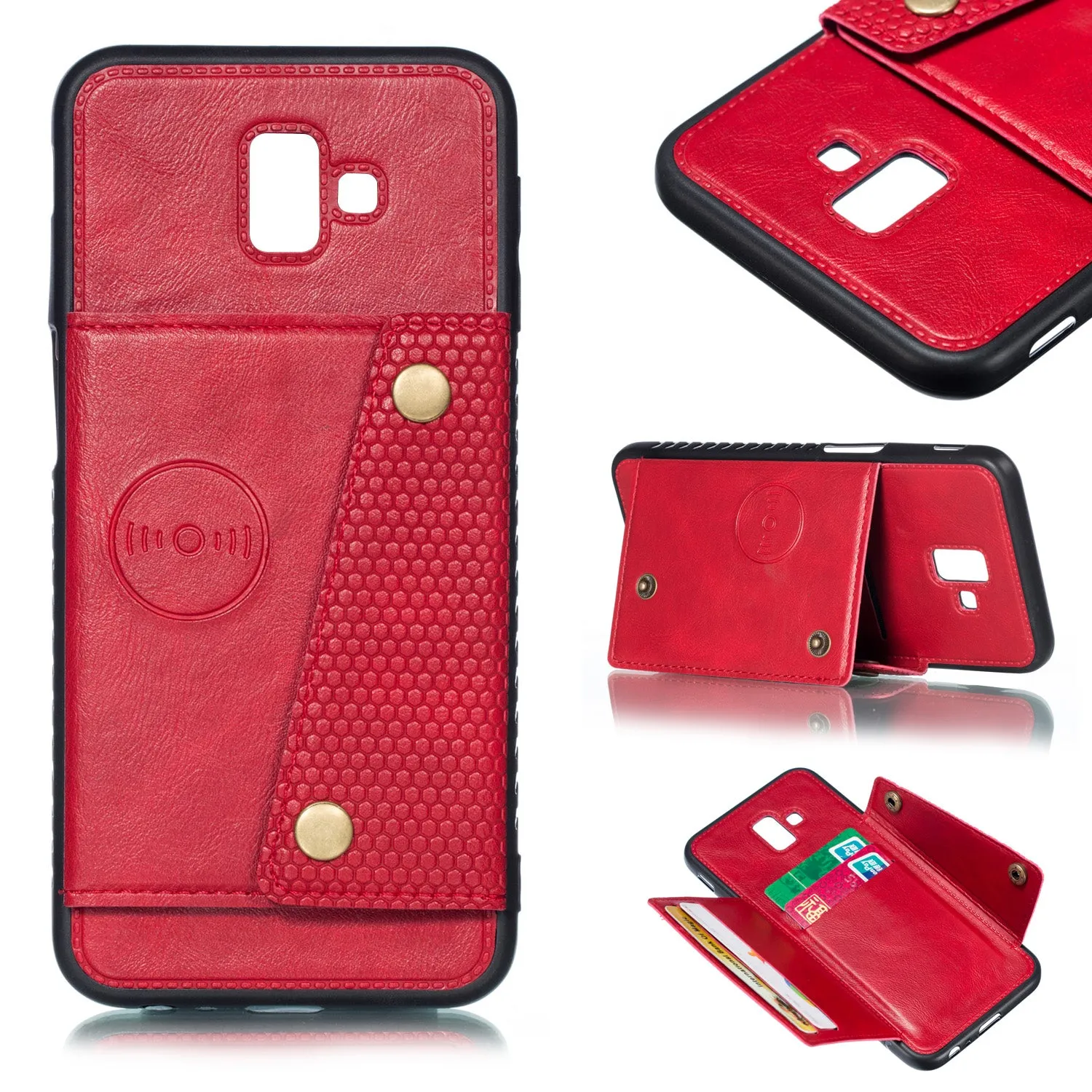 For Samsung J6 PLUS Double Buckle Non-slip Shockproof Cell Phone Case with Card Slot Bracket blue