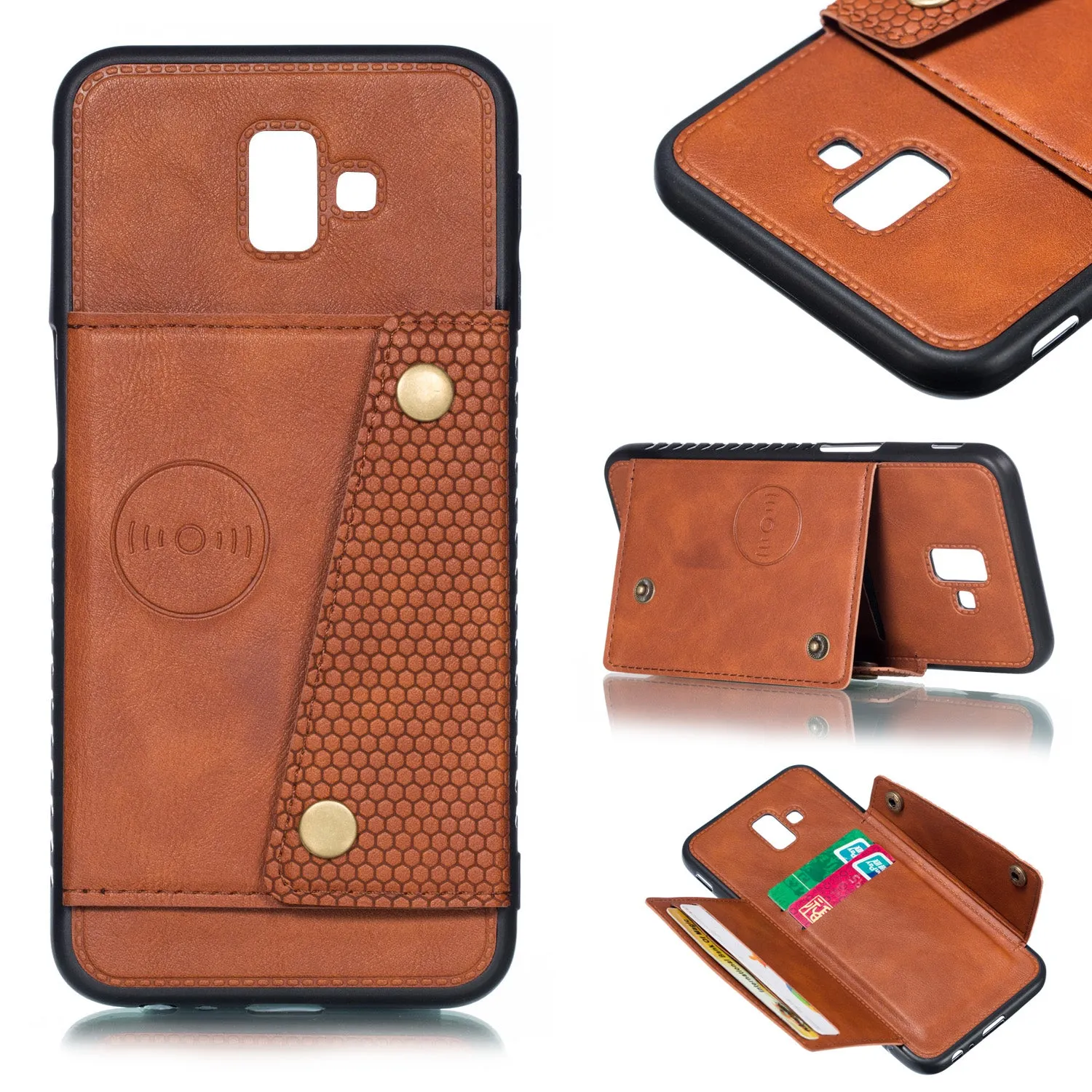 For Samsung J6 PLUS Double Buckle Non-slip Shockproof Cell Phone Case with Card Slot Bracket blue