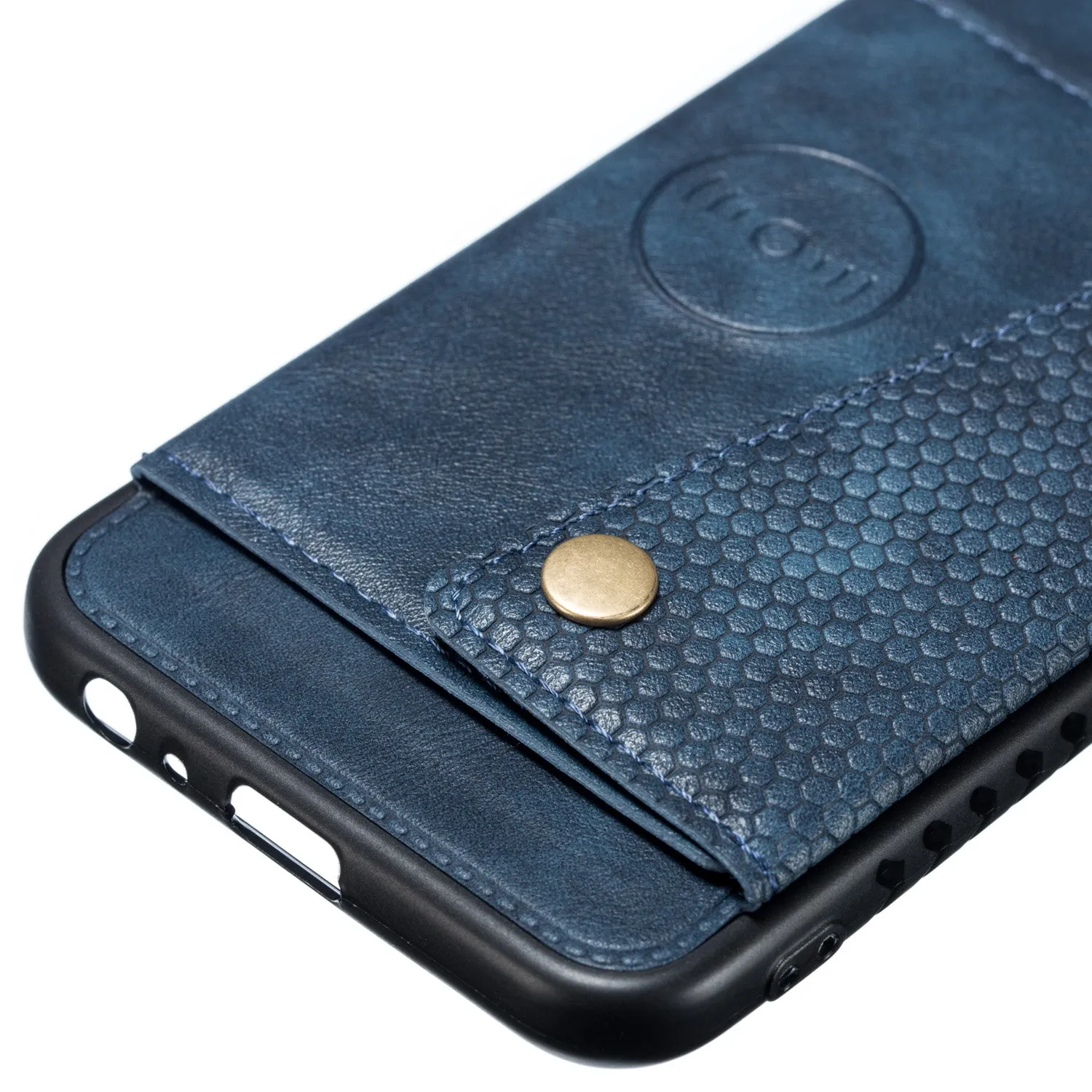 For Samsung J6 PLUS Double Buckle Non-slip Shockproof Cell Phone Case with Card Slot Bracket blue