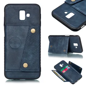 For Samsung J6 PLUS Double Buckle Non-slip Shockproof Cell Phone Case with Card Slot Bracket blue