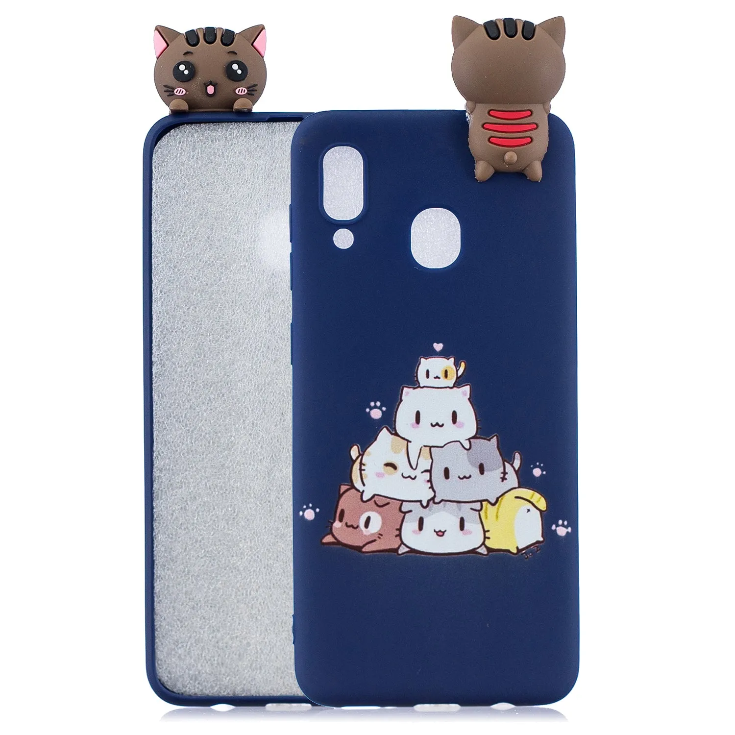 For Samsung M20 3D Cute Coloured Painted Animal TPU Anti-scratch Non-slip Protective Cover Back Case Light blue
