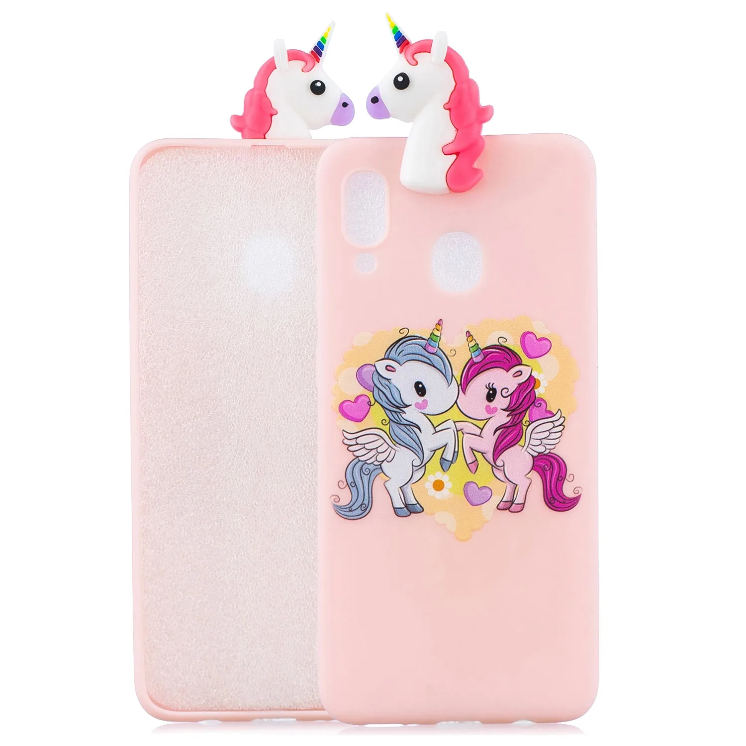 For Samsung M20 3D Cute Coloured Painted Animal TPU Anti-scratch Non-slip Protective Cover Back Case Light blue