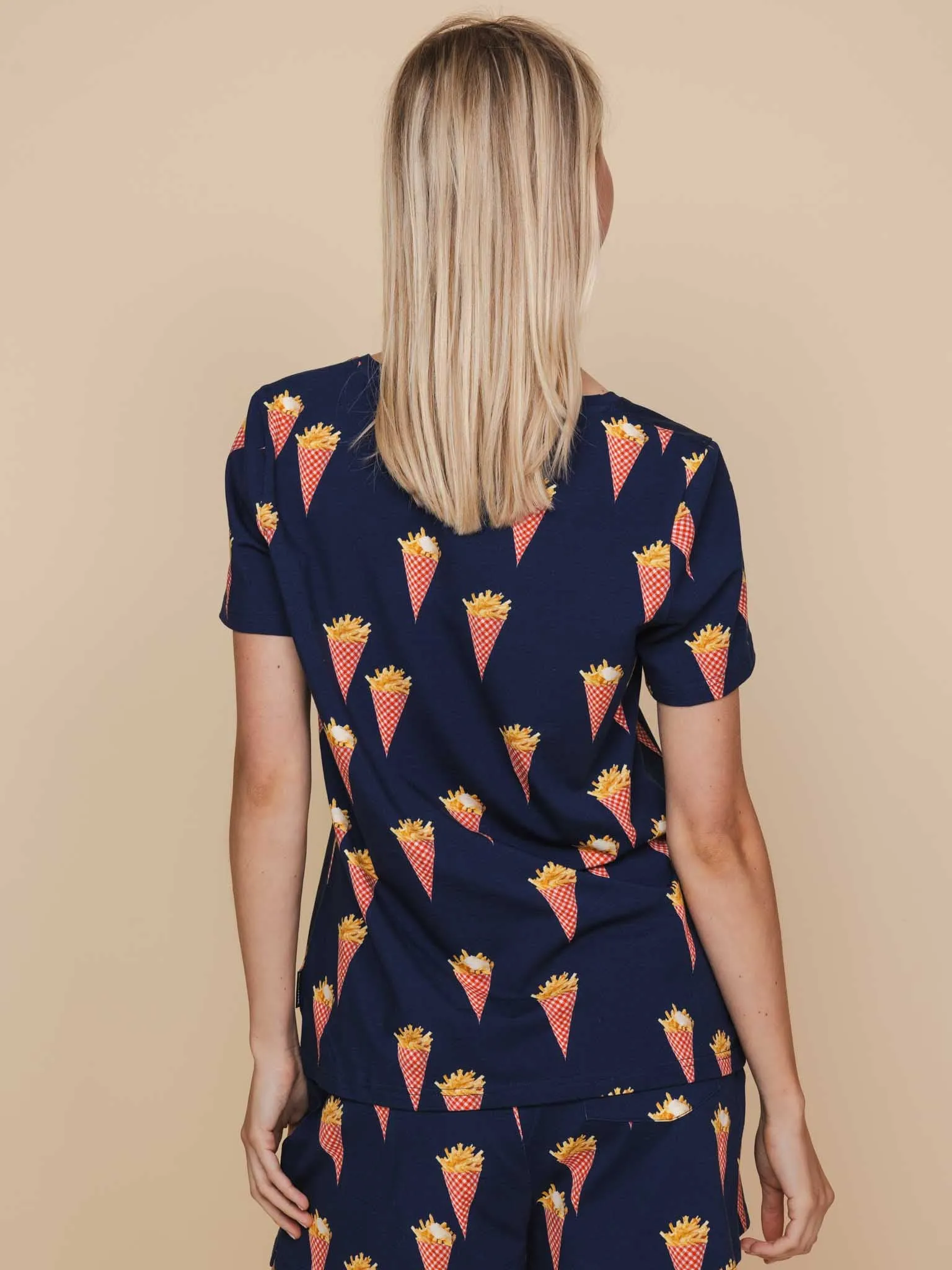 Fries Navy V-neck T-shirt Dames