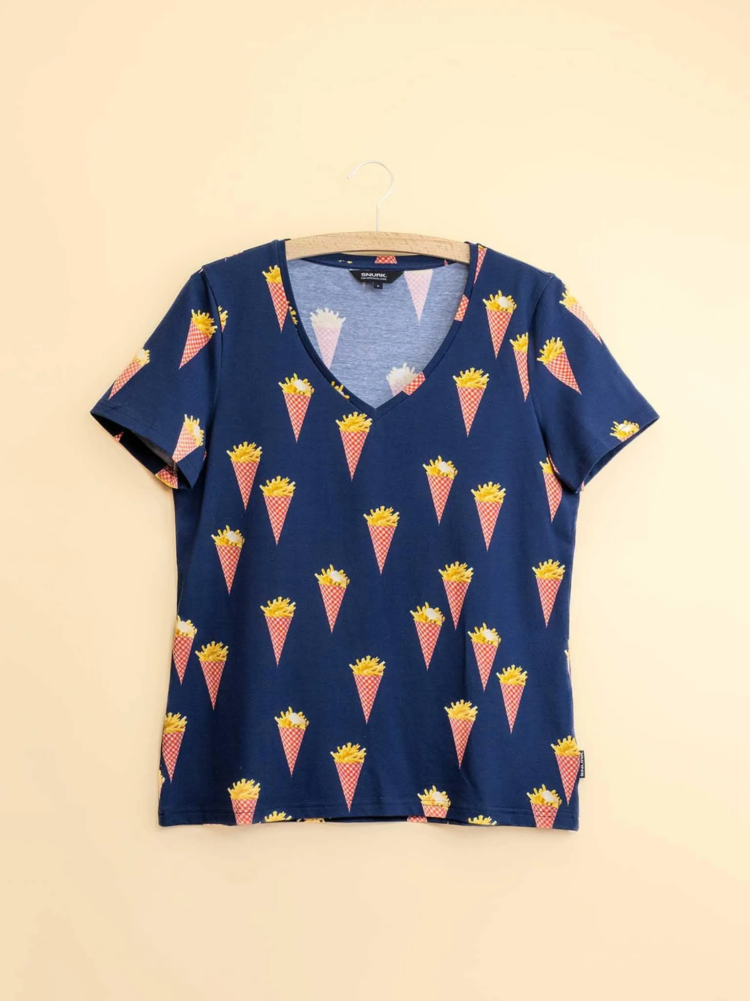 Fries Navy V-neck T-shirt Dames