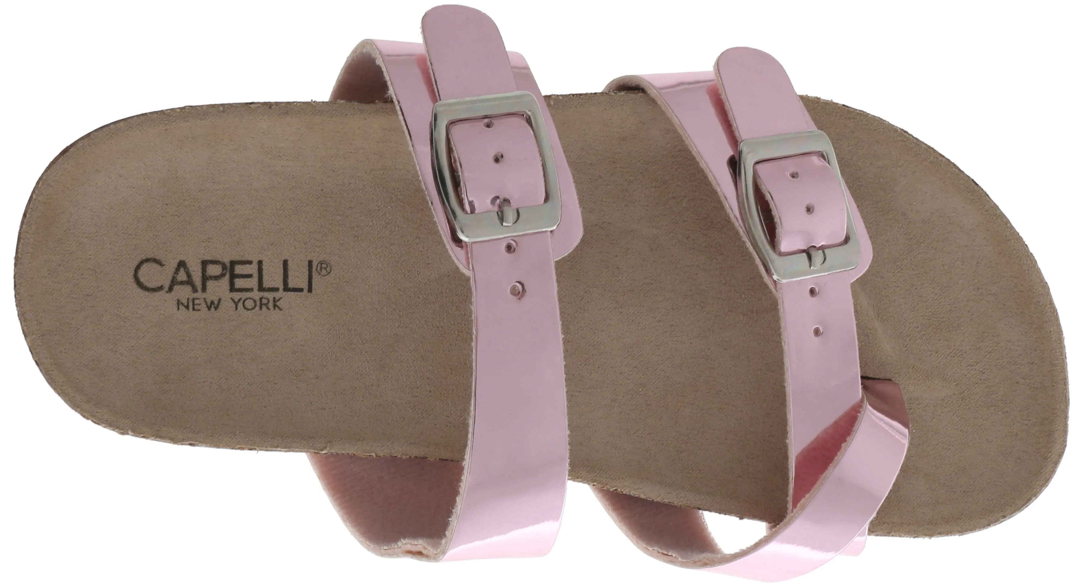 Girls Shiny Metallic Criss Cross Double Strap Slip-On Sandal