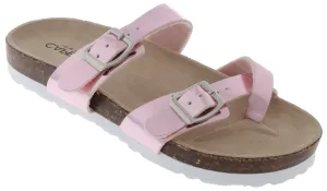 Girls Shiny Metallic Criss Cross Double Strap Slip-On Sandal