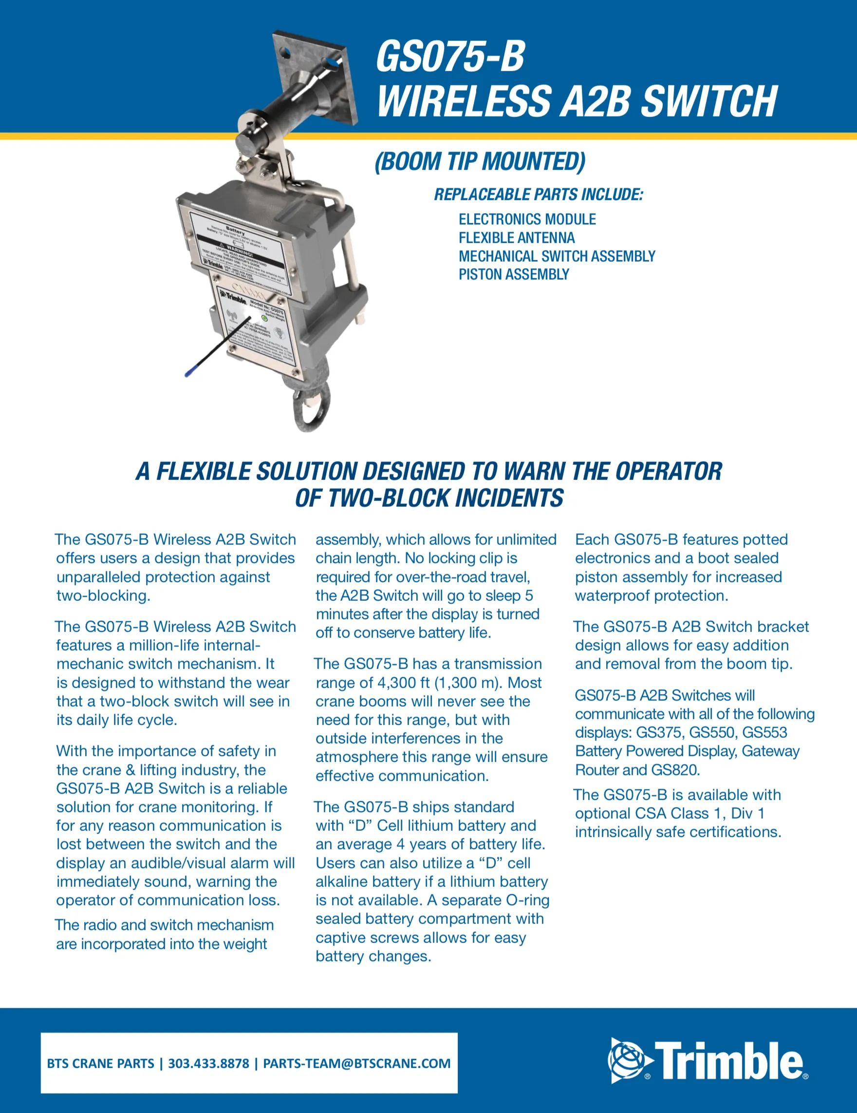 GS075-B Trimble LSI Wireless Anti Two Block Switch