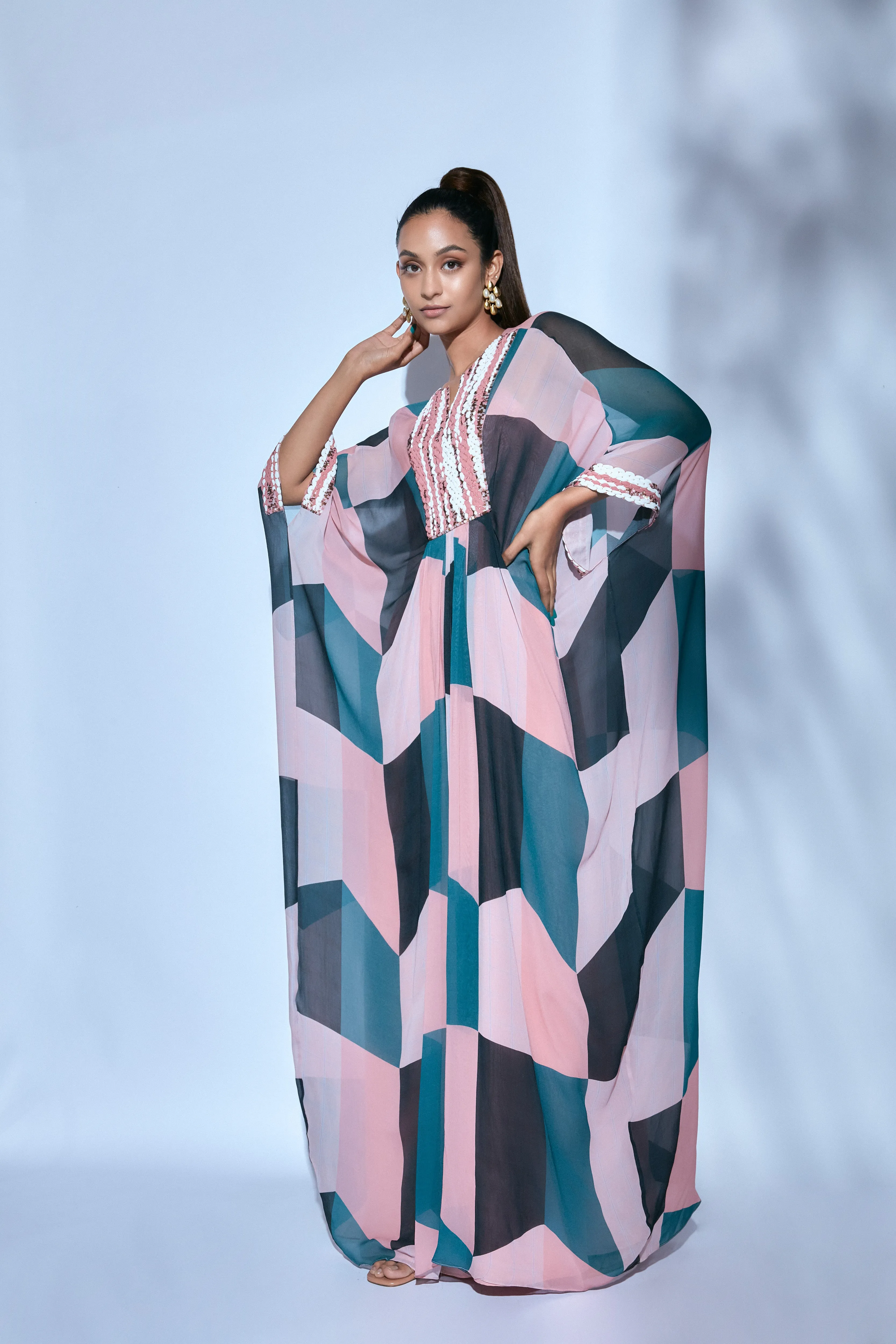 Hand-embroidered Kaftan and Slip
