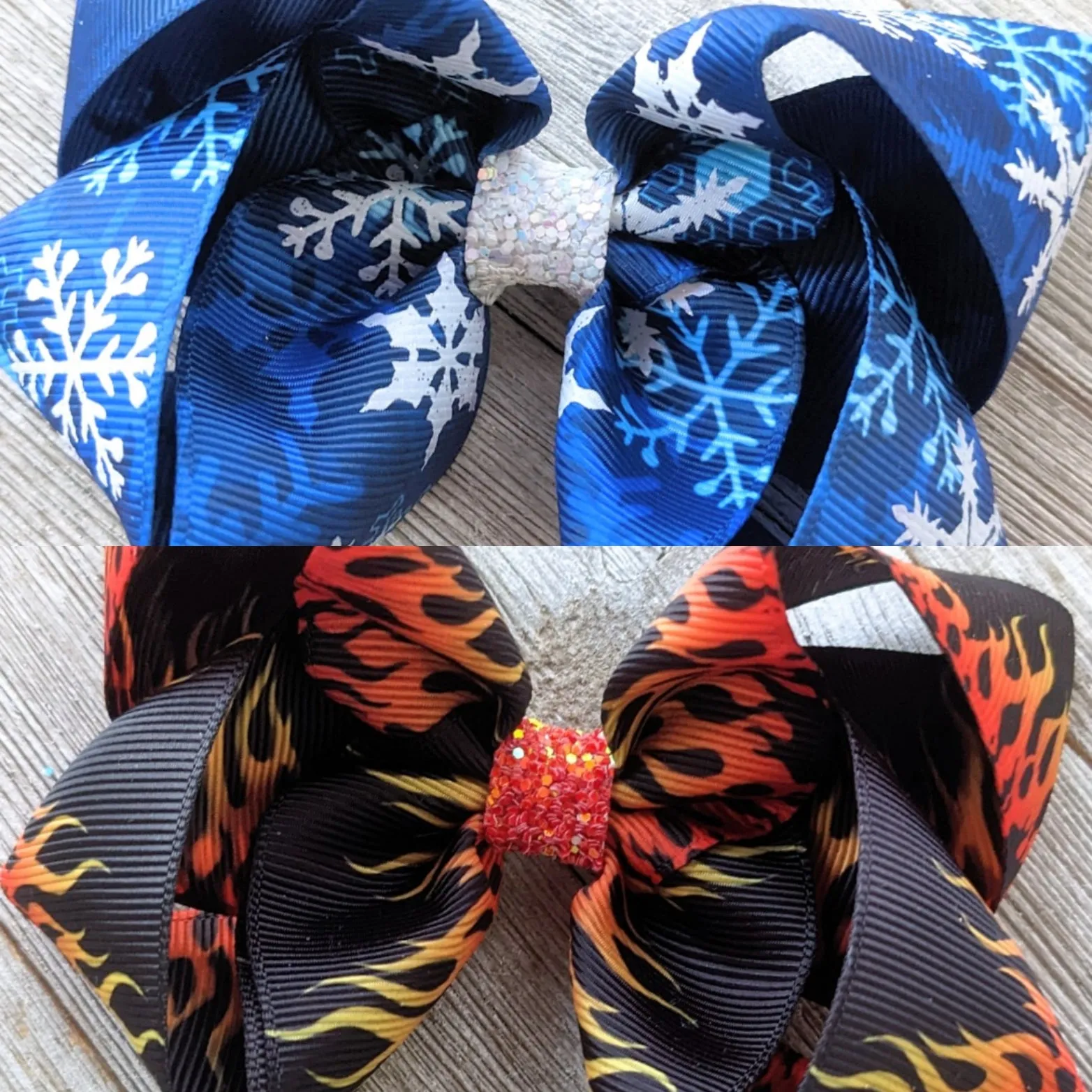 Heat Miser Snow Miser Christmas 4" Hair Bow, Fire, Snow