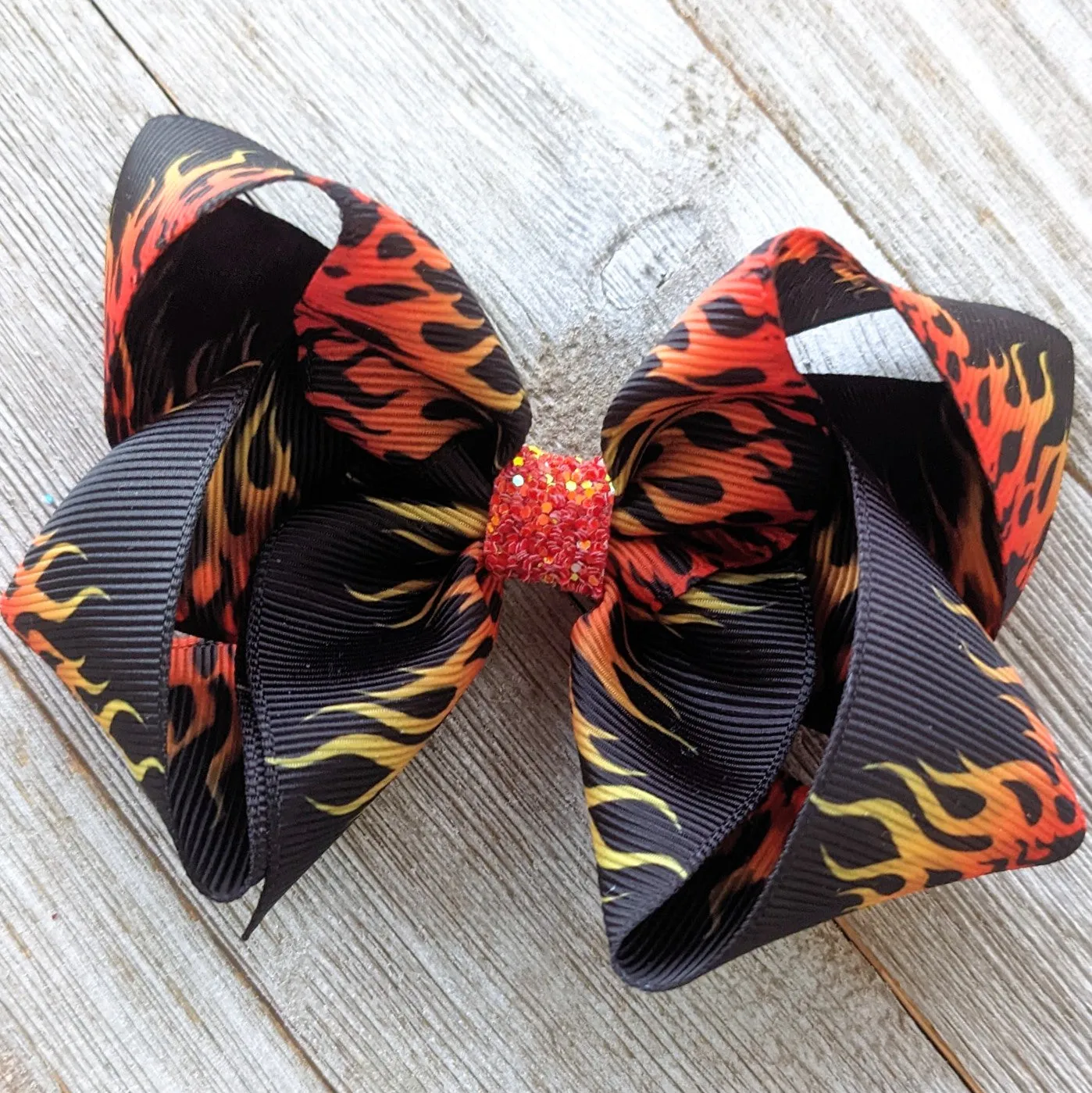 Heat Miser Snow Miser Christmas 4" Hair Bow, Fire, Snow