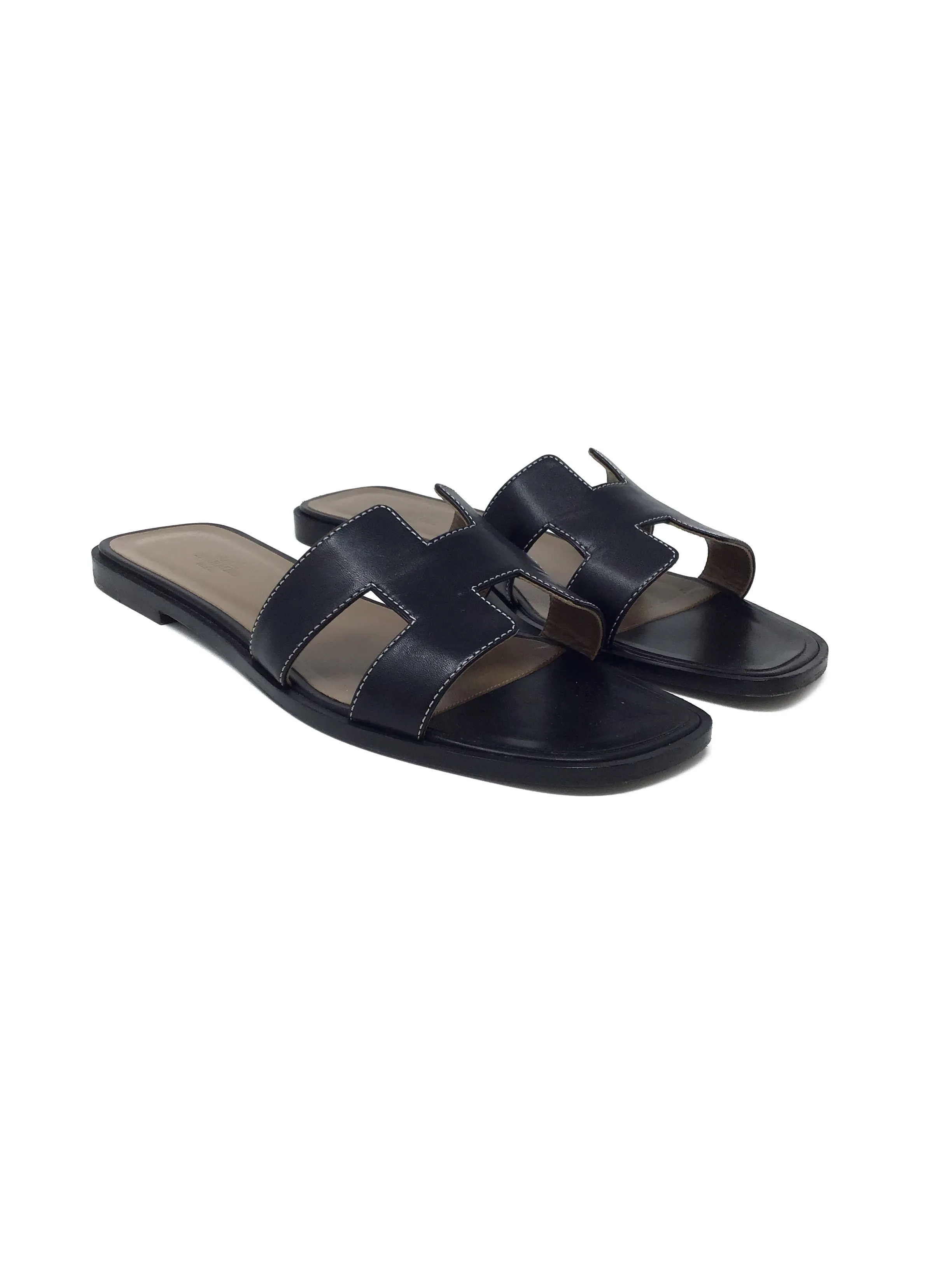 Hermes W Shoe Size 40.5 WB! 'Oran' H Leather Sandal