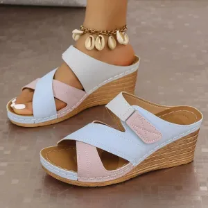 'Hesper' Leather Cross Strap Wedges