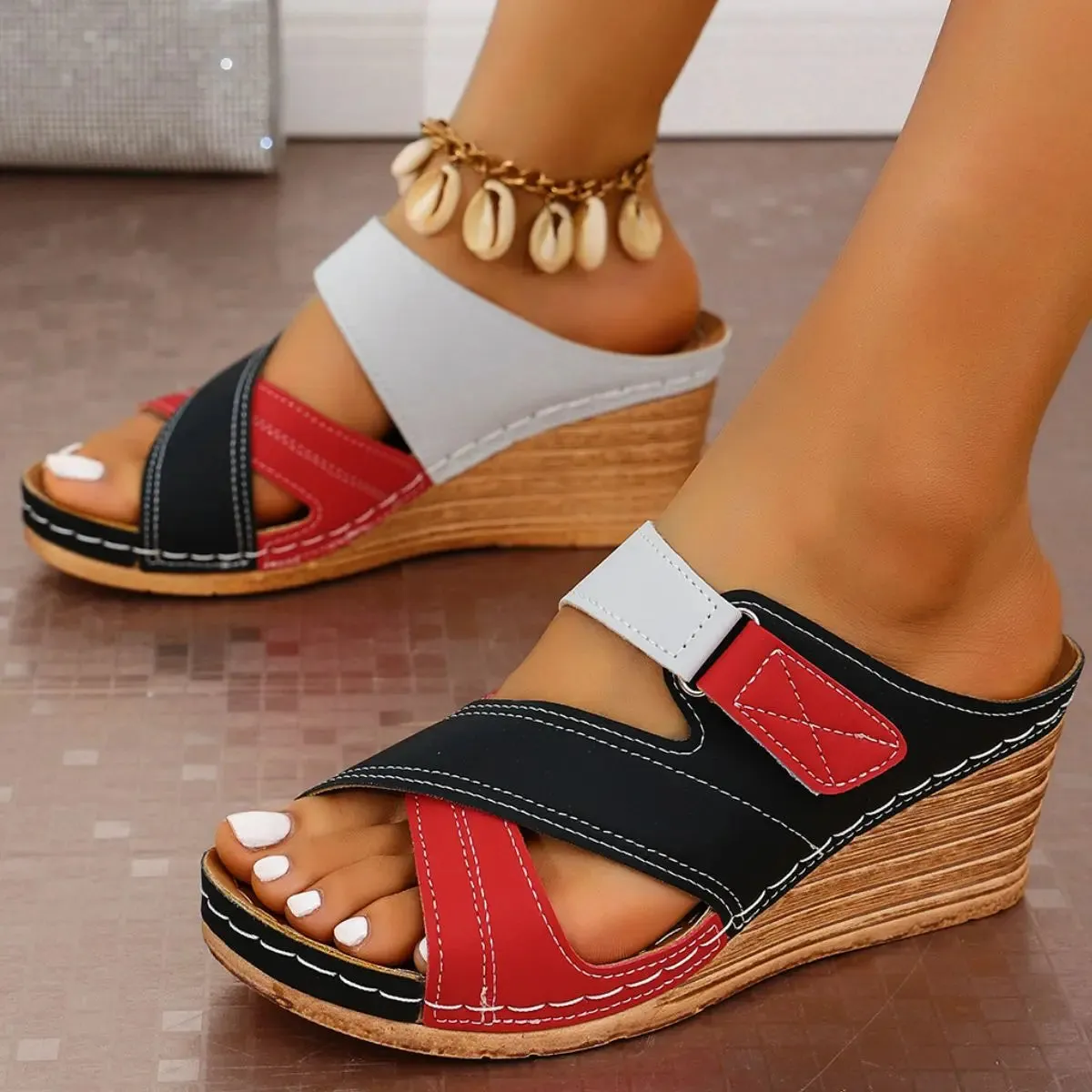 'Hesper' Leather Cross Strap Wedges
