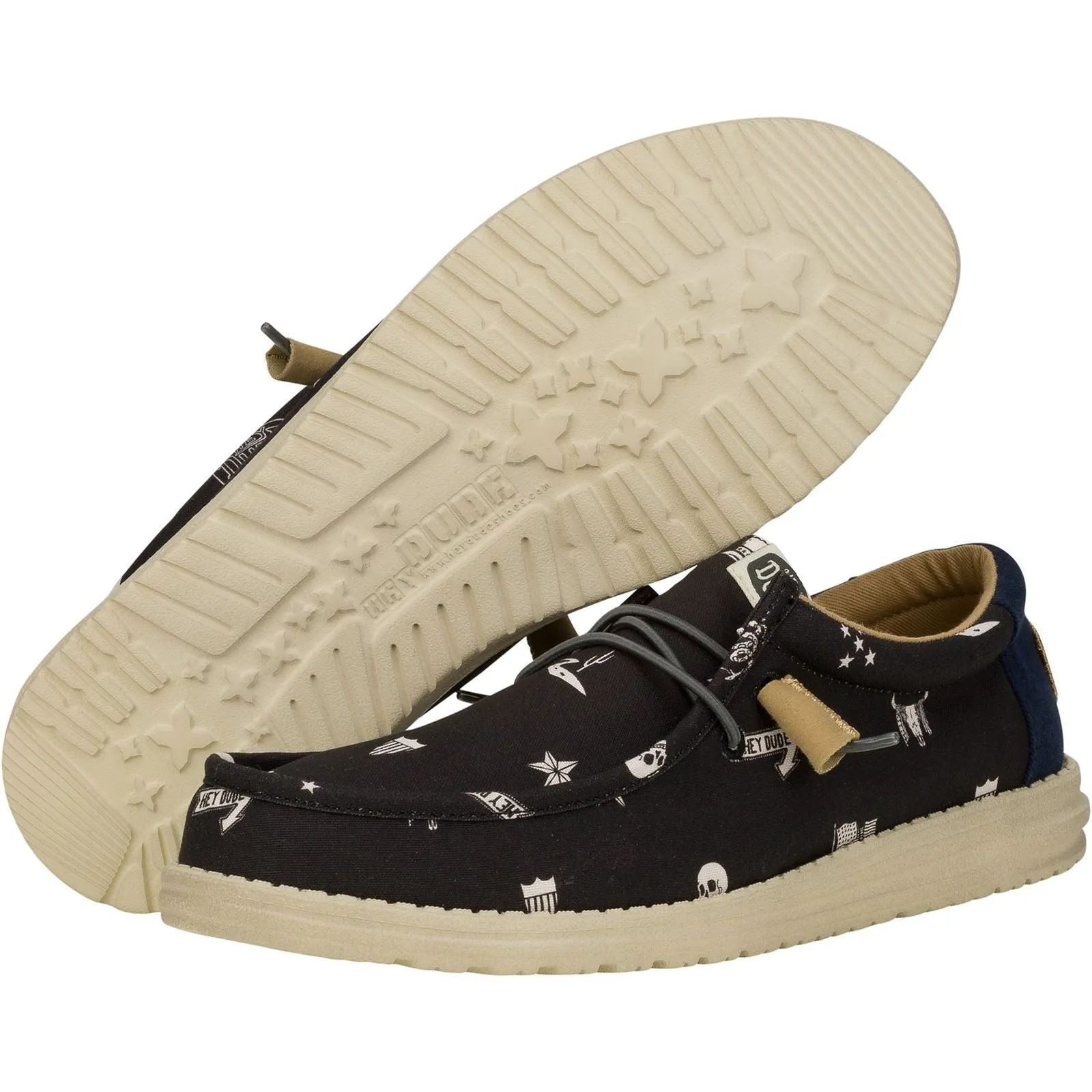 HEYDUDE Men Classic Slip On Shoes - Wally Stars n Skulls in Black, 7-12 - G41284