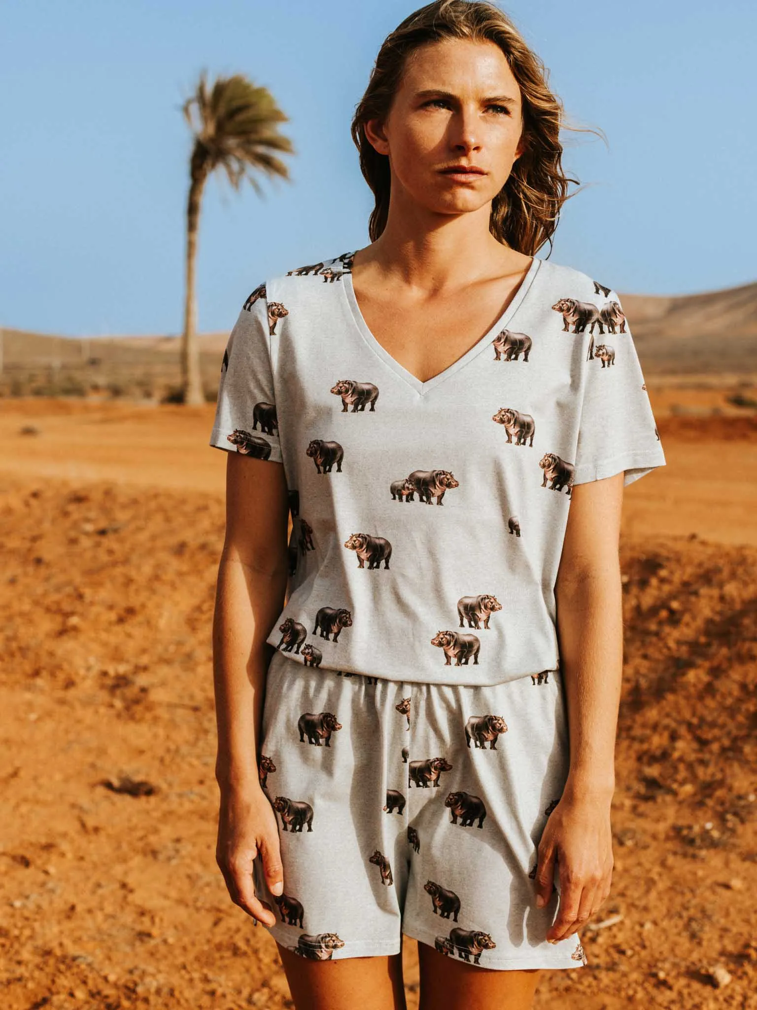 Hippos V-neck T-shirt Dames