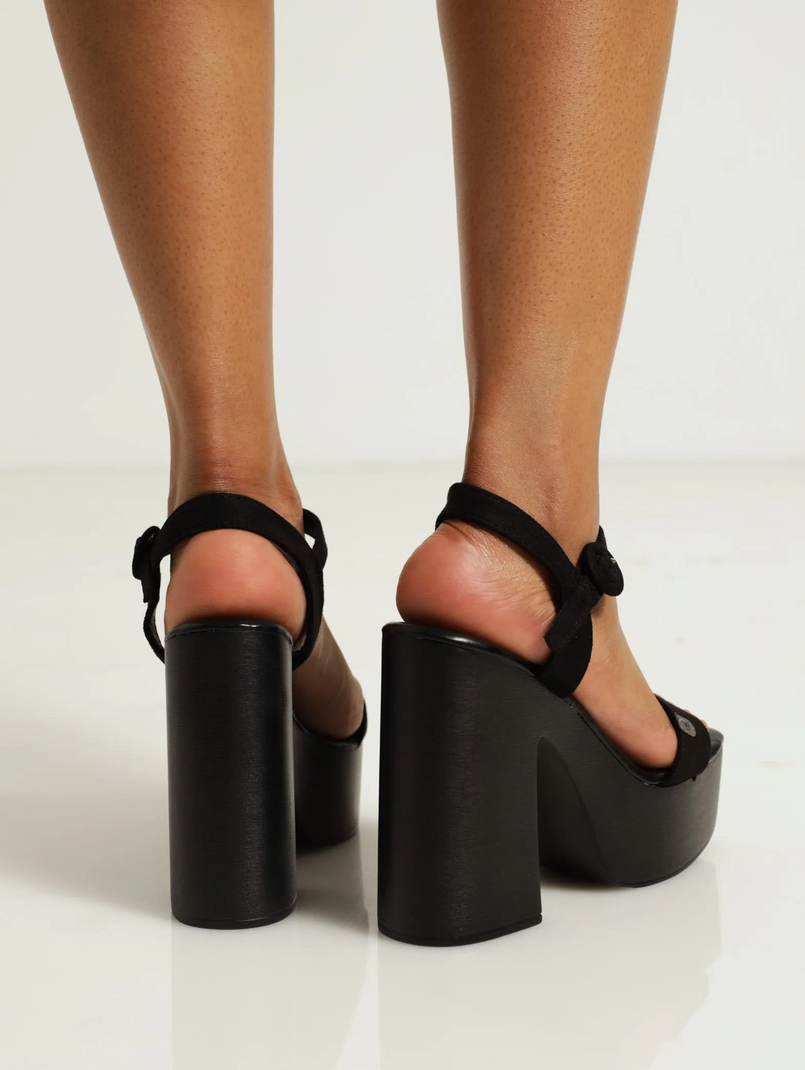 Keira Platform Block Heel With Ankle Strap - Black