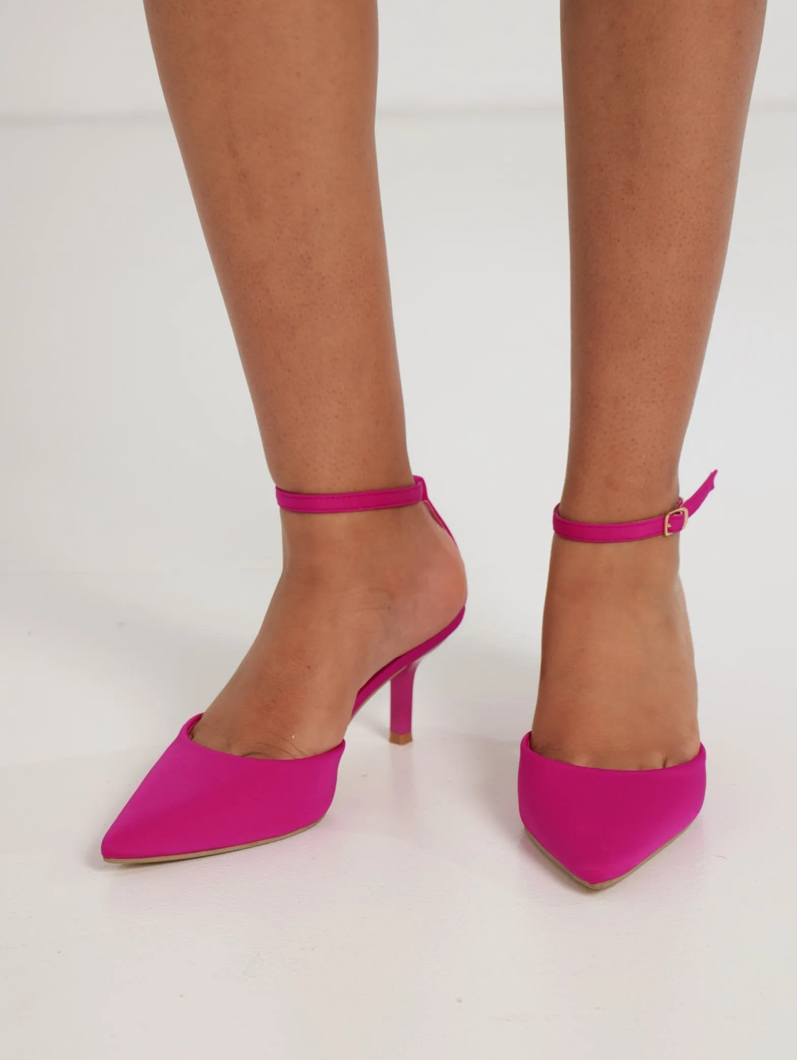 Ladies Ankle Strap Kitten Heel - Cherise