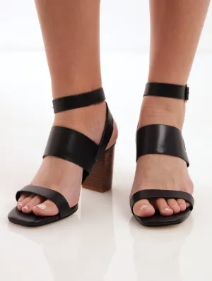 Ladies Mule Block Heel Sandal  Black