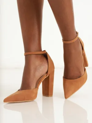 Ladies Mule Block Heel - Tan