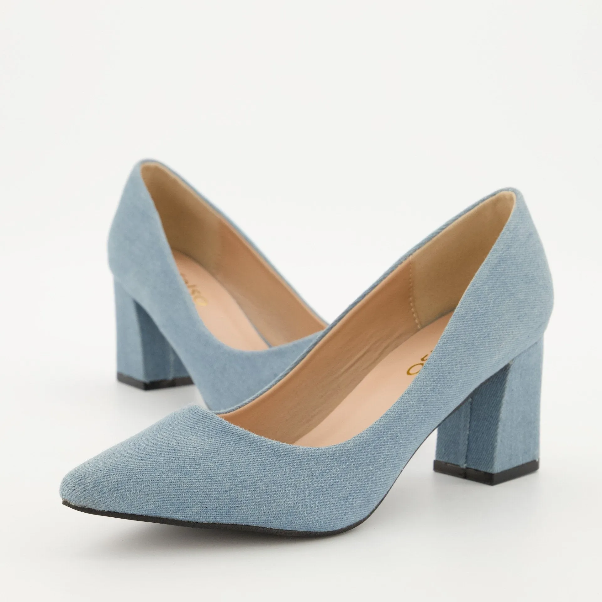 Ladies Pointy Toe Midi Block Heel - Denim