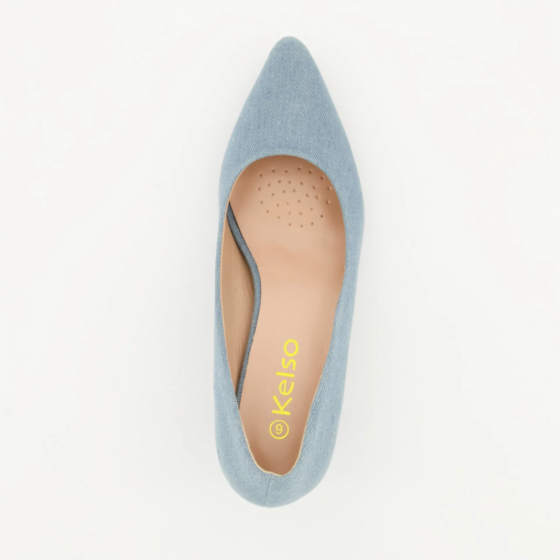 Ladies Pointy Toe Midi Block Heel - Denim