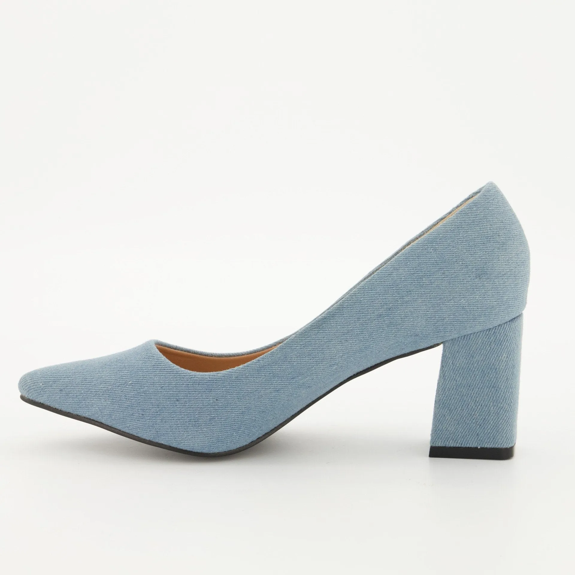 Ladies Pointy Toe Midi Block Heel - Denim