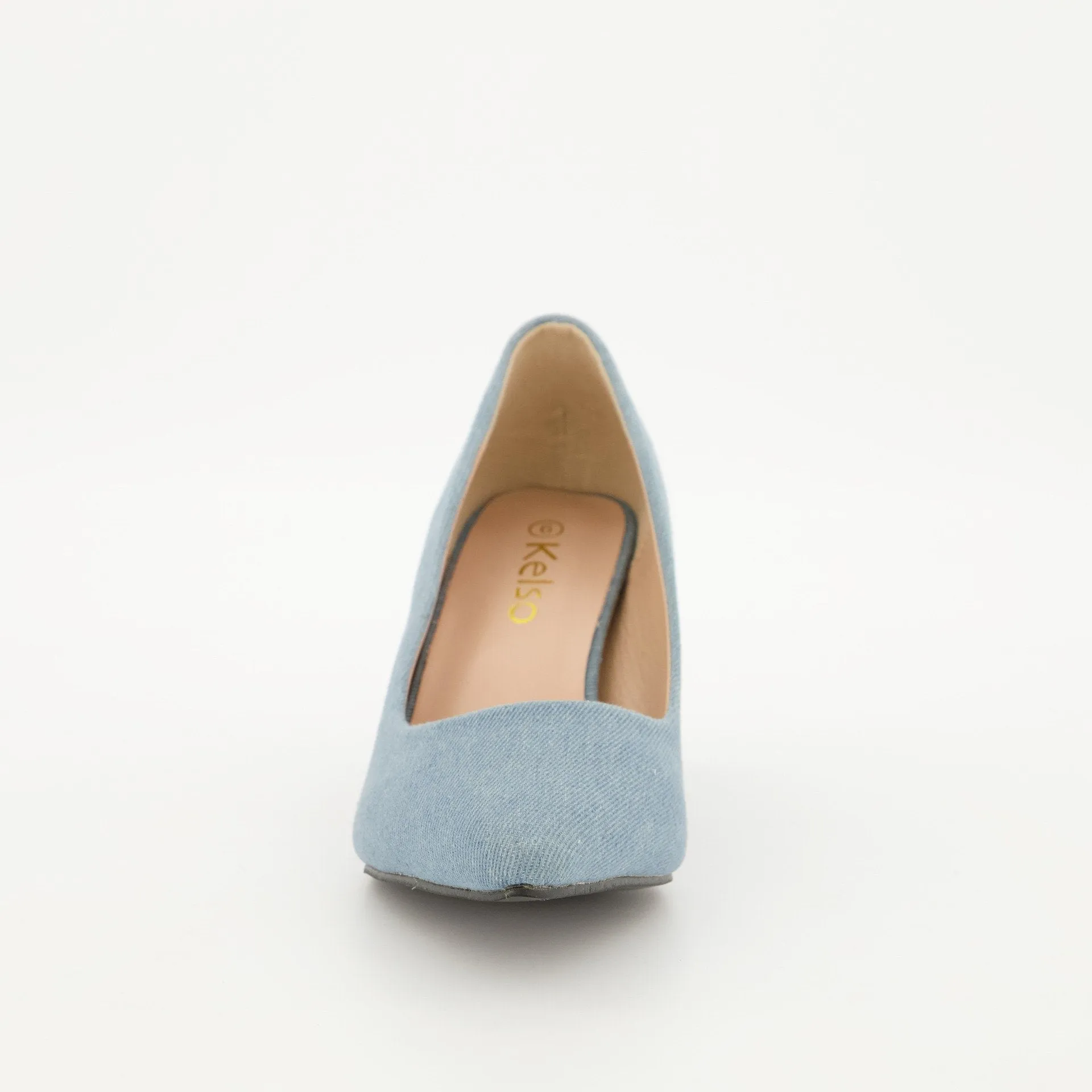 Ladies Pointy Toe Midi Block Heel - Denim