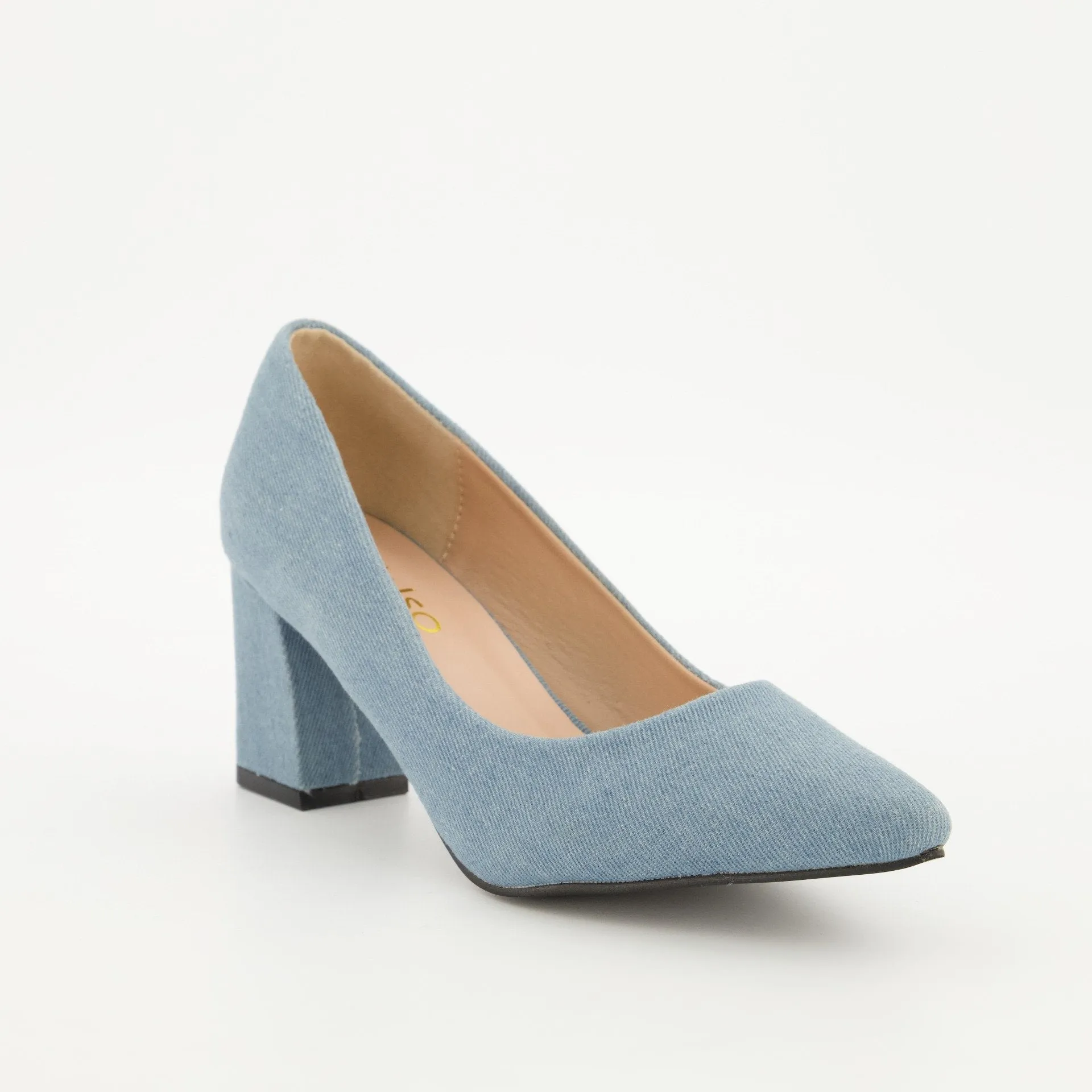 Ladies Pointy Toe Midi Block Heel - Denim