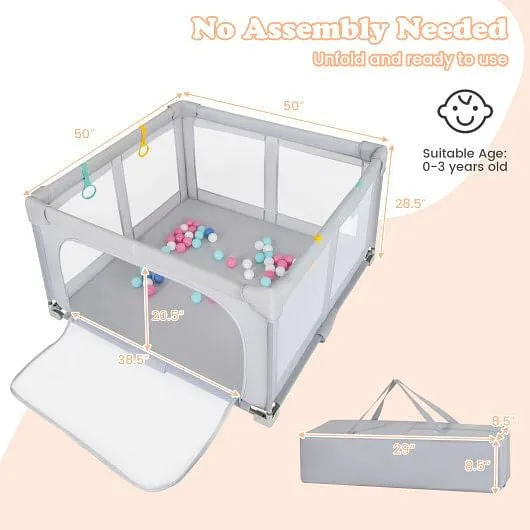 Large Baby Playpen BPA-Free Foldable Toddlers Safety Fence Play Yard with Zipper