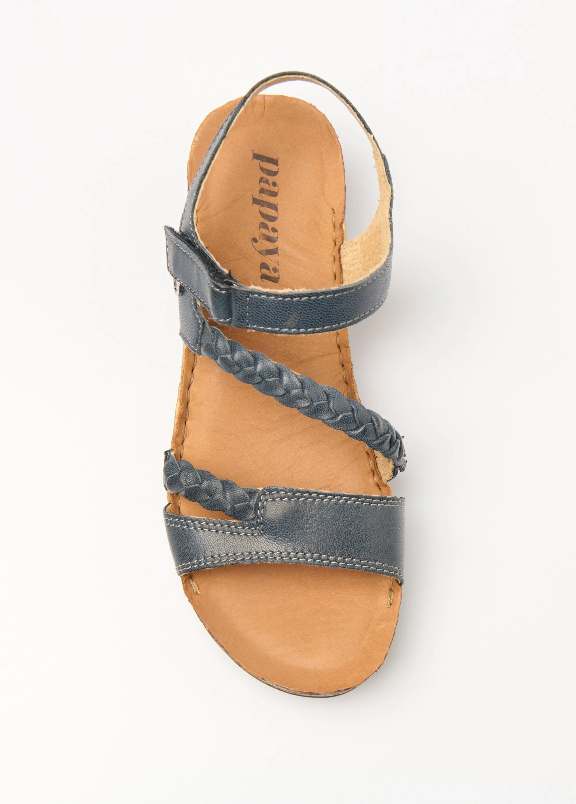 Leather strap sandals with cork wedge sole