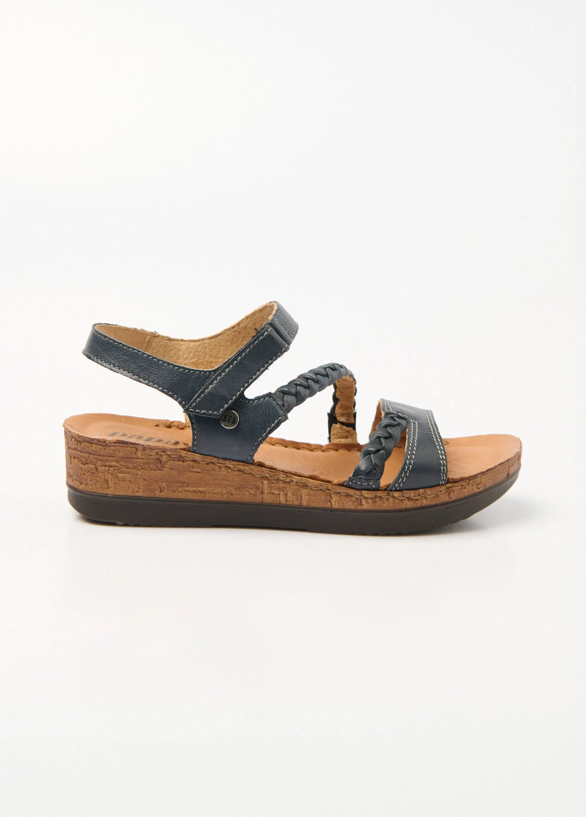 Leather strap sandals with cork wedge sole