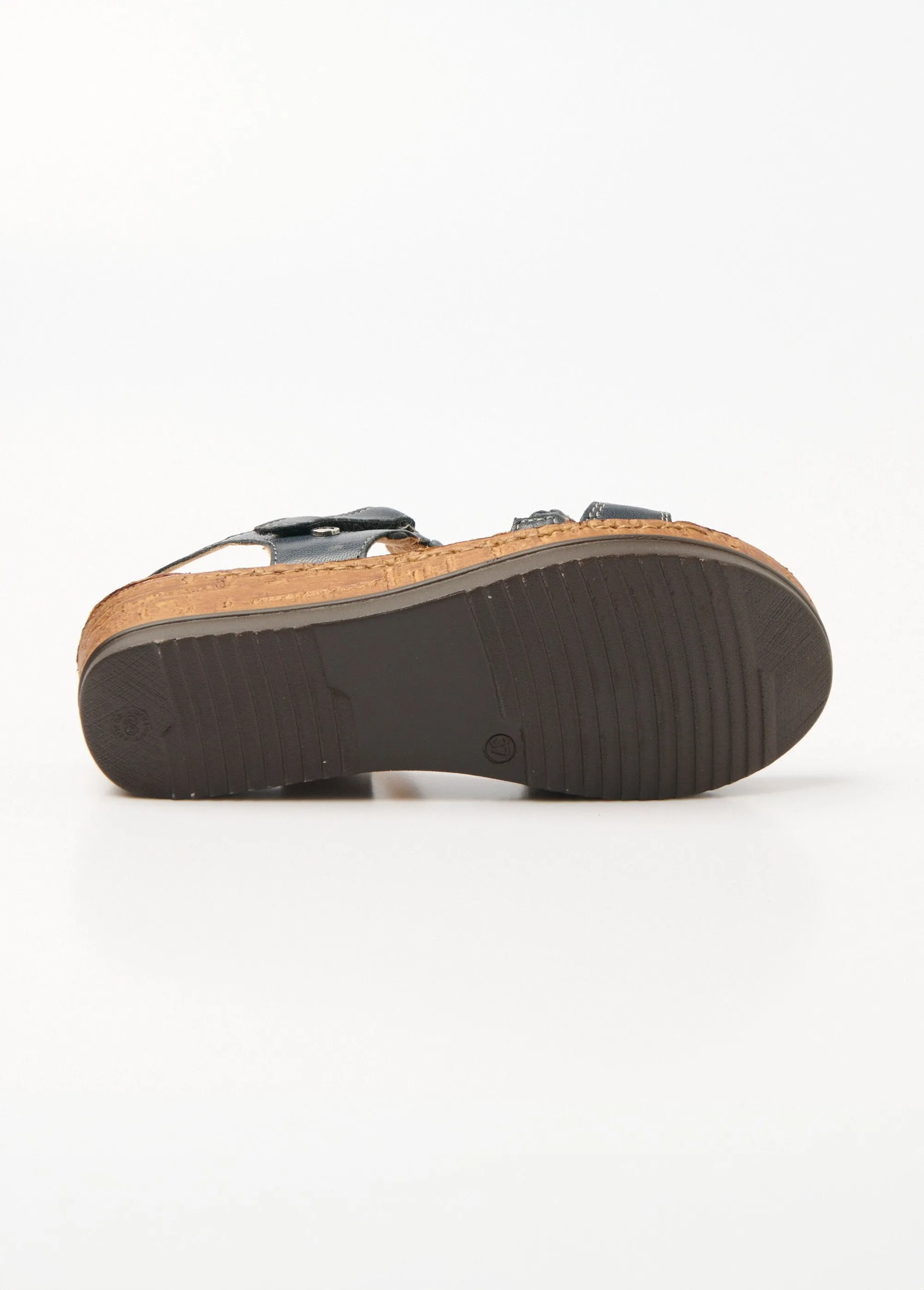 Leather strap sandals with cork wedge sole