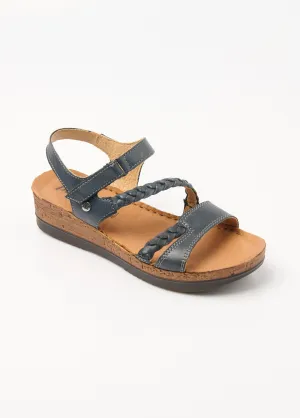 Leather strap sandals with cork wedge sole