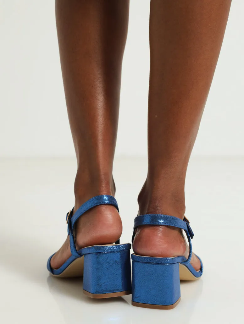 Low Block Heel With Ankle Strap - Cobalt