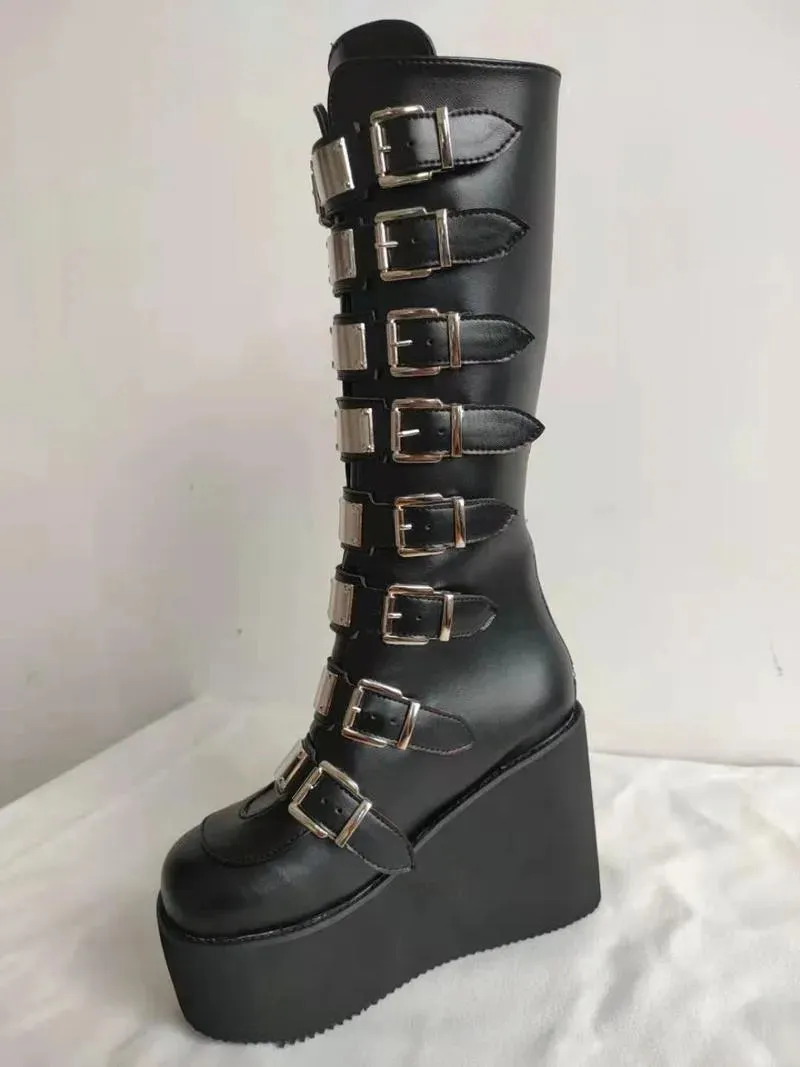 Metal Gothic Platform Punk Cosplay Wedges High Heel Boots